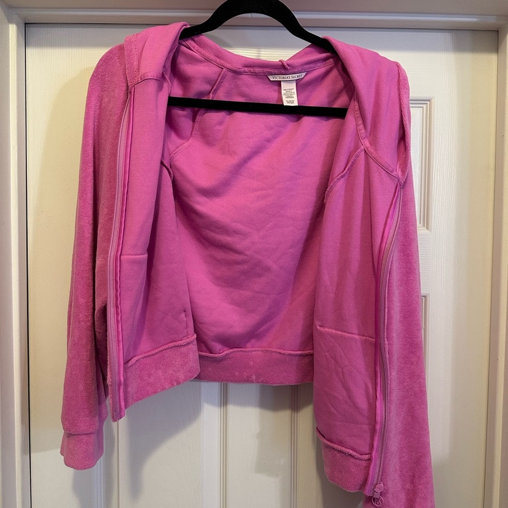 NWOT magenta purple Victorias Secret full zip terry cloth hooded sweatshirt
